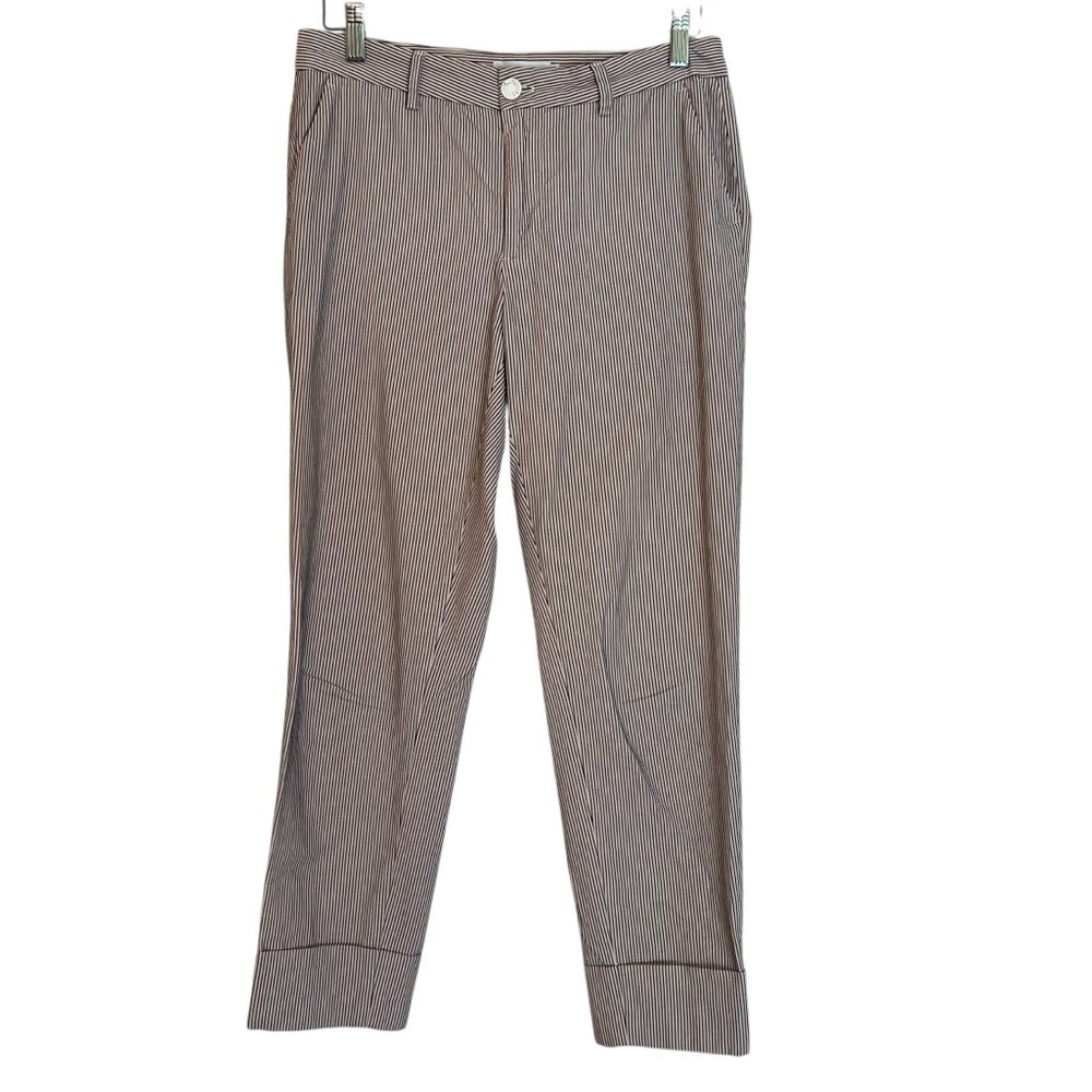 Closed Stewart Striped Tailored Cuff Trousers Cream Navy 27 Contemporary Preppy